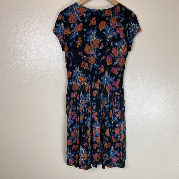 Peruvian Connection S Le Midi Dress Floral Short Sleeve A-Line Fit & Flare Scoop - Picture 4 of 7